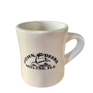 John Deere Coffee Mug Heavy Thick Diner Style White Moline Illinois